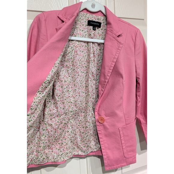 Talbots Pink 3/4 Sleeve Blazer Single Button Floral Size 6 - Picture 4 of 5
